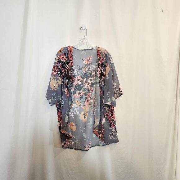 Multi Floral Open Front Kimono Lightweight Cottagecore Boho Bohemian Womens M - Picture 1 of 7